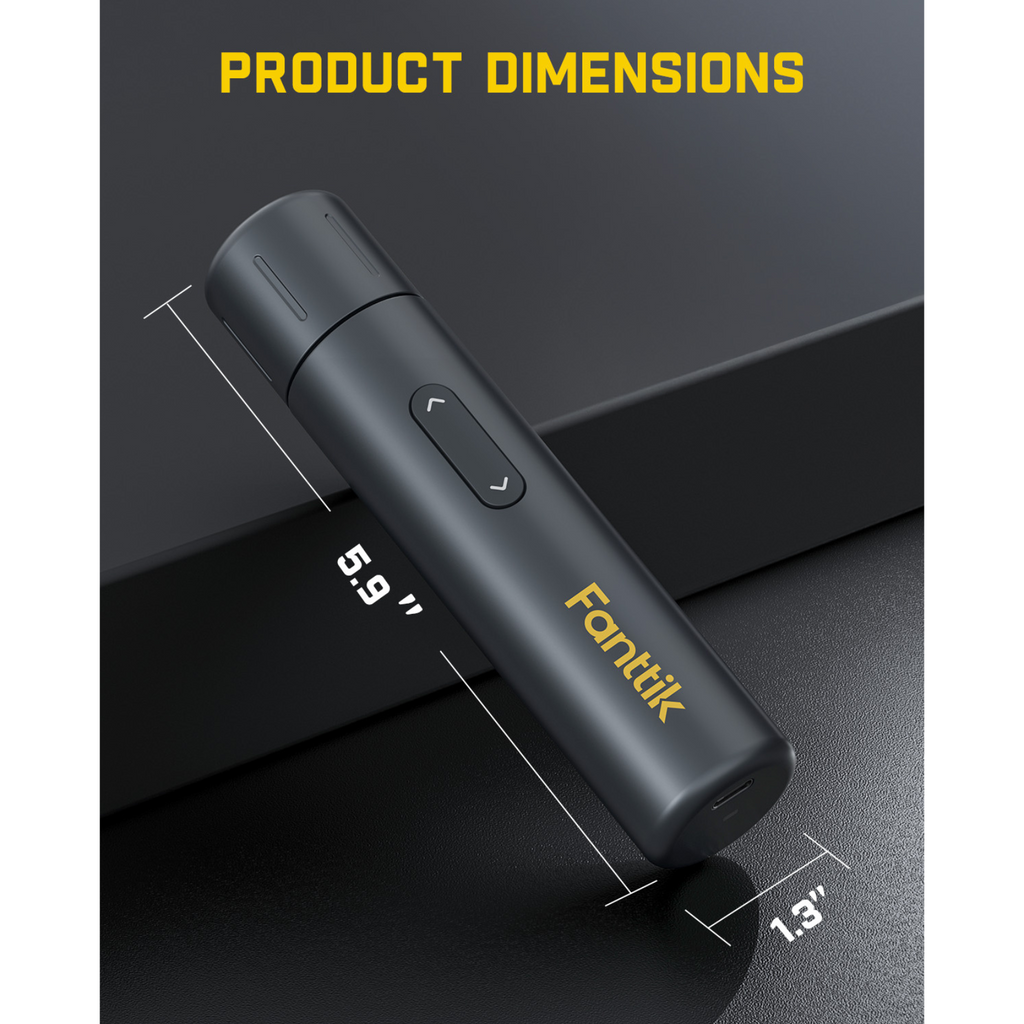 Fanttik S1 Capsule cordless screwdriver product dimensions: 5.9" length, 1.3" width.