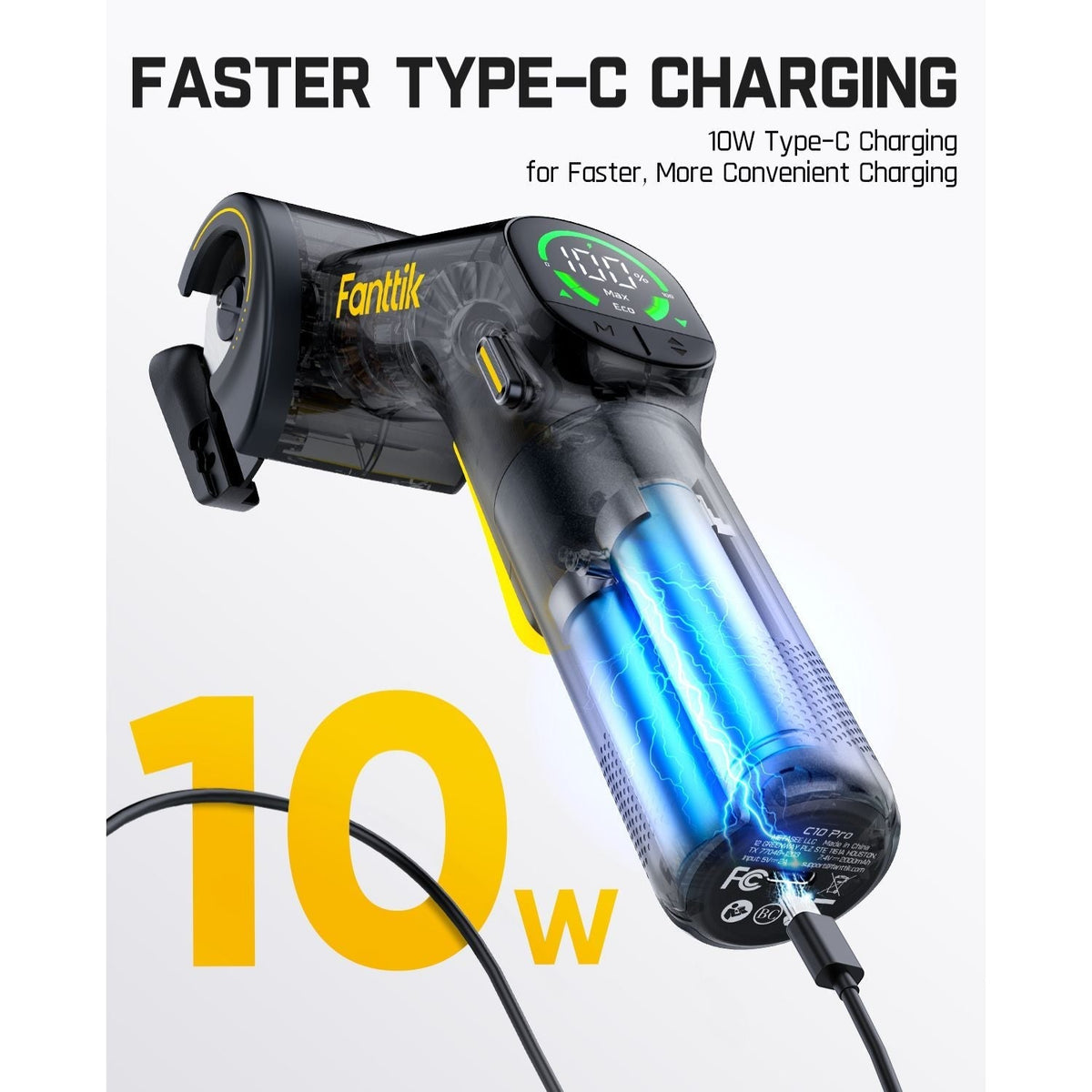 Fanttik C10 Pro electric scissors with 10W Type-C charging and 100% battery display.