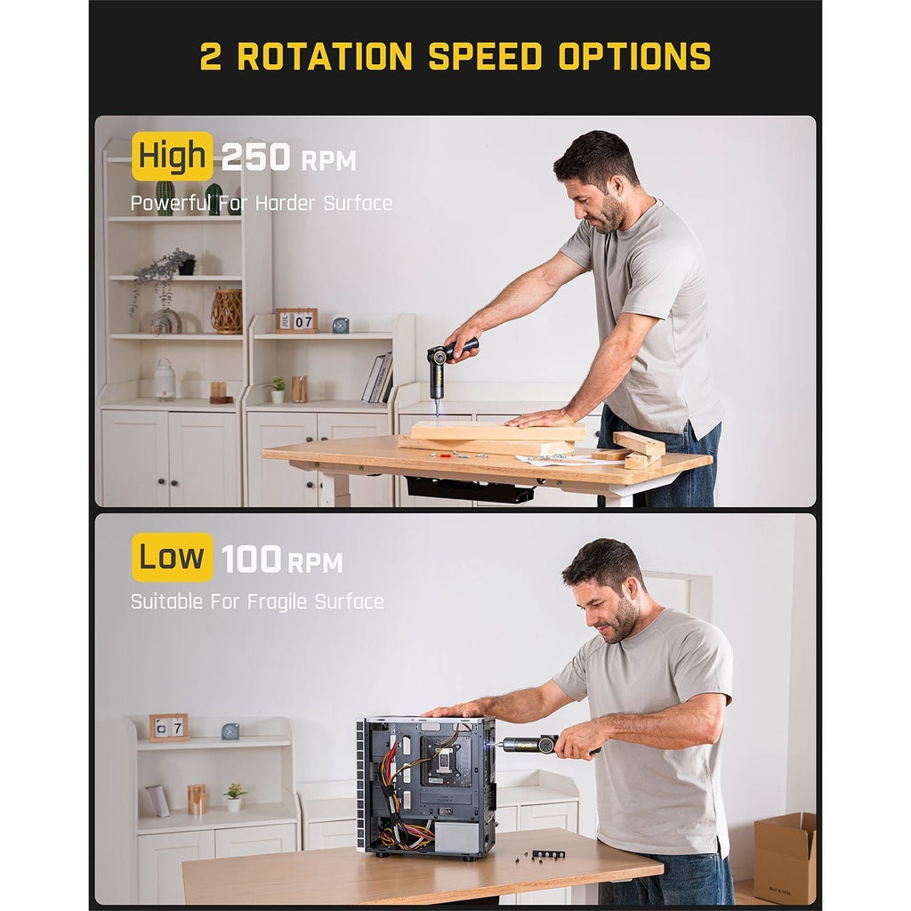 Fanttik Fold S1 APEX: 2 speed options (High 250 RPM for hard surfaces, Low 100 RPM for fragile).