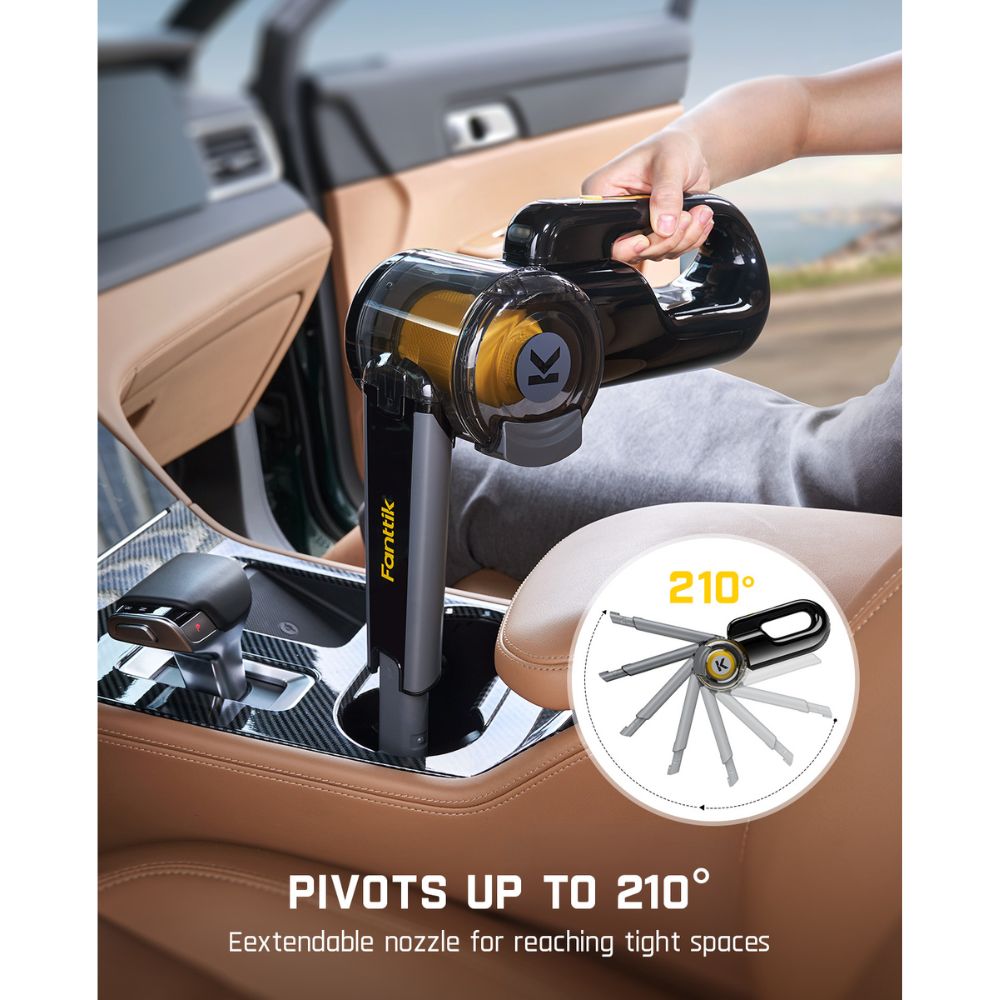 Fanttik V10 Apex car vacuum with 210° pivoting nozzle for tight spaces