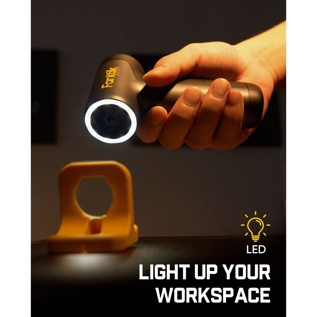 Fanttik B10 Pro electric air duster with LED ring and text 'Light Up Your Workspace'