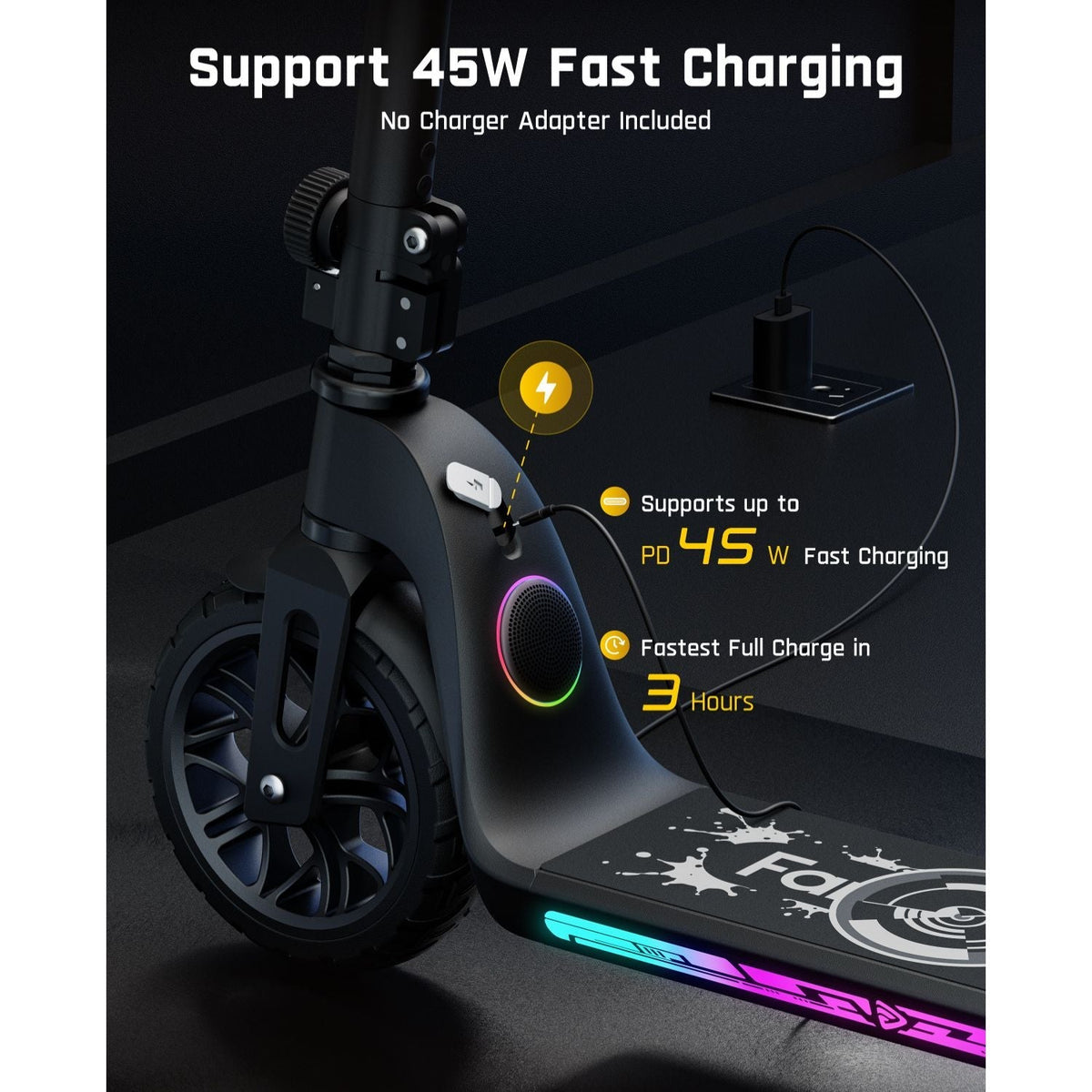 FanttikRide T10 Apex kids' electric scooter with 45W fast charging and 3-hour full charge.