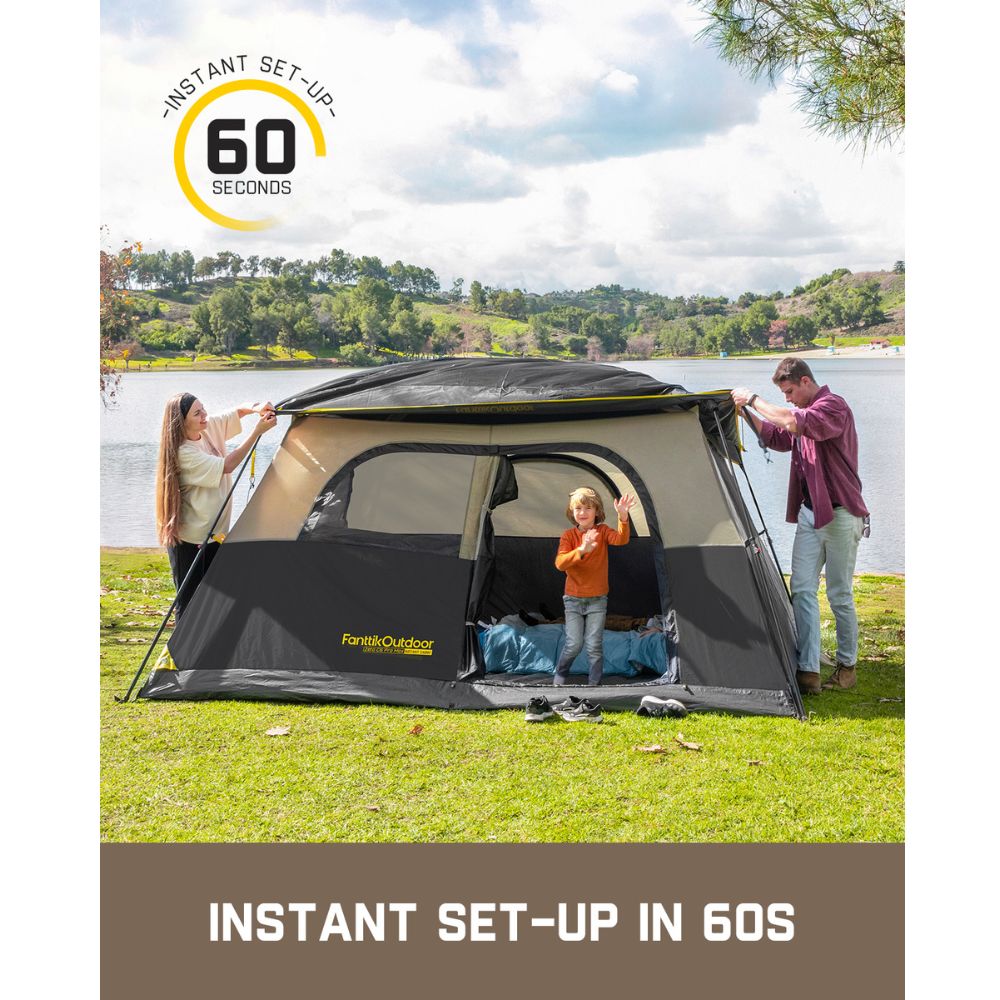 FanttikOutdoor Zeta C6 Pro Max 6 person camping tent with family setting it up in 60 seconds.