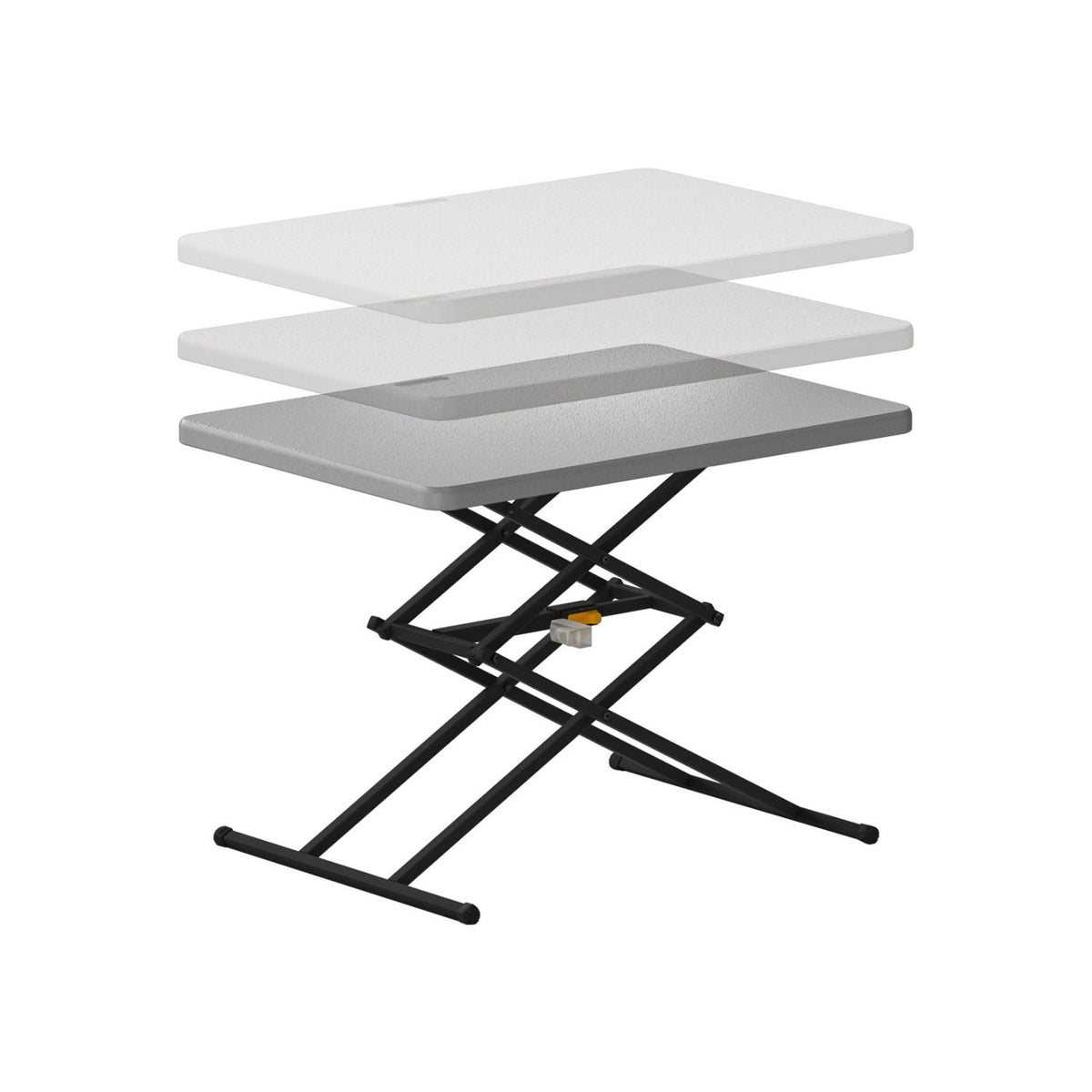 FanttikOutdoor Zeta X1 Pro table showing 3 adjustable heights: 21", 25", and 28". White textured top, black frame.