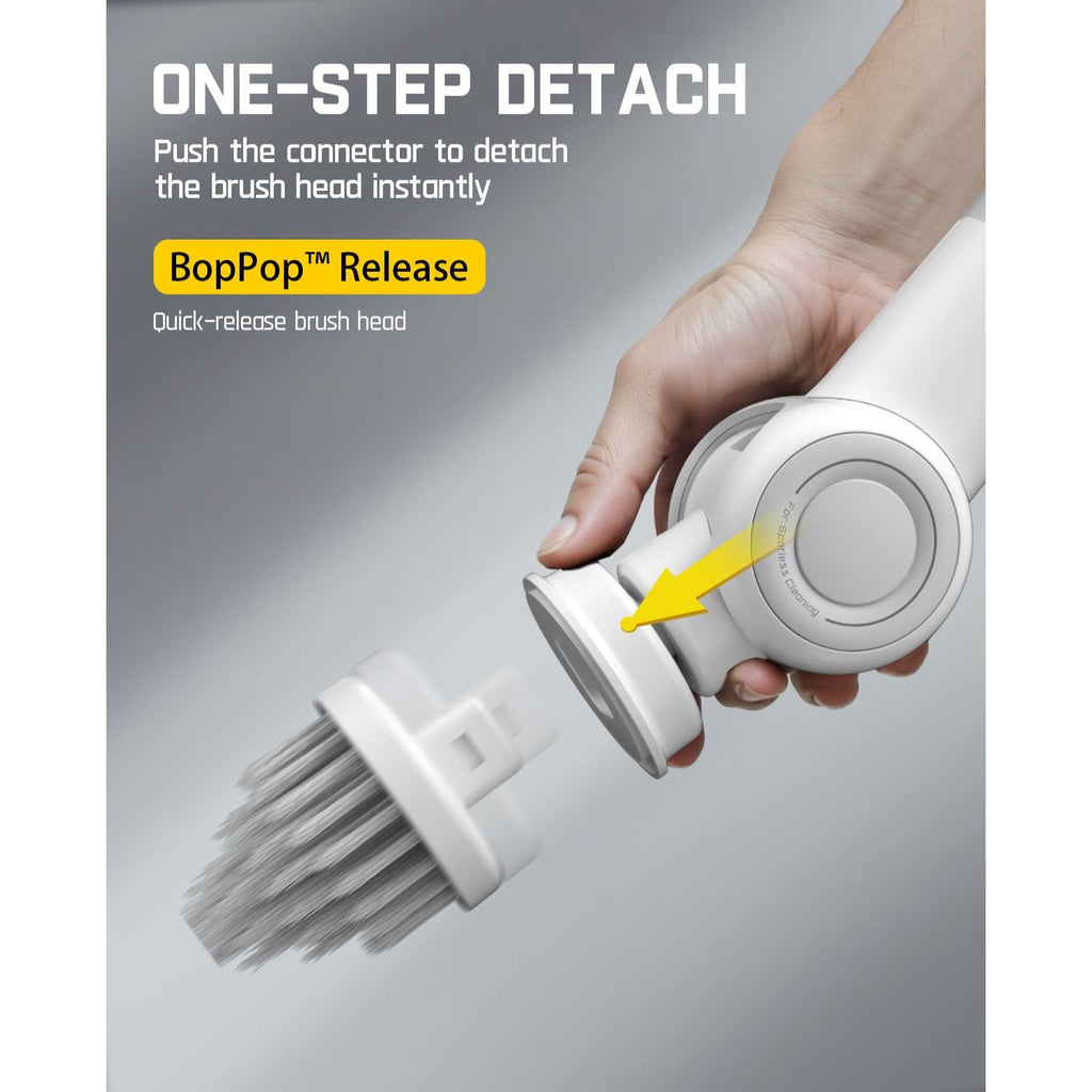 Fanttik G9 Pro electric scrubber with one-step detach BopPop™ Release system for quick brush head change.