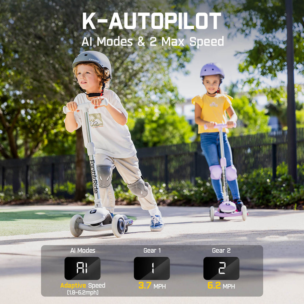 FanttikRide K9 Pro electric scooter for kids with K-Autopilot AI modes and 2 max speeds: 1.8-6.2 mph.