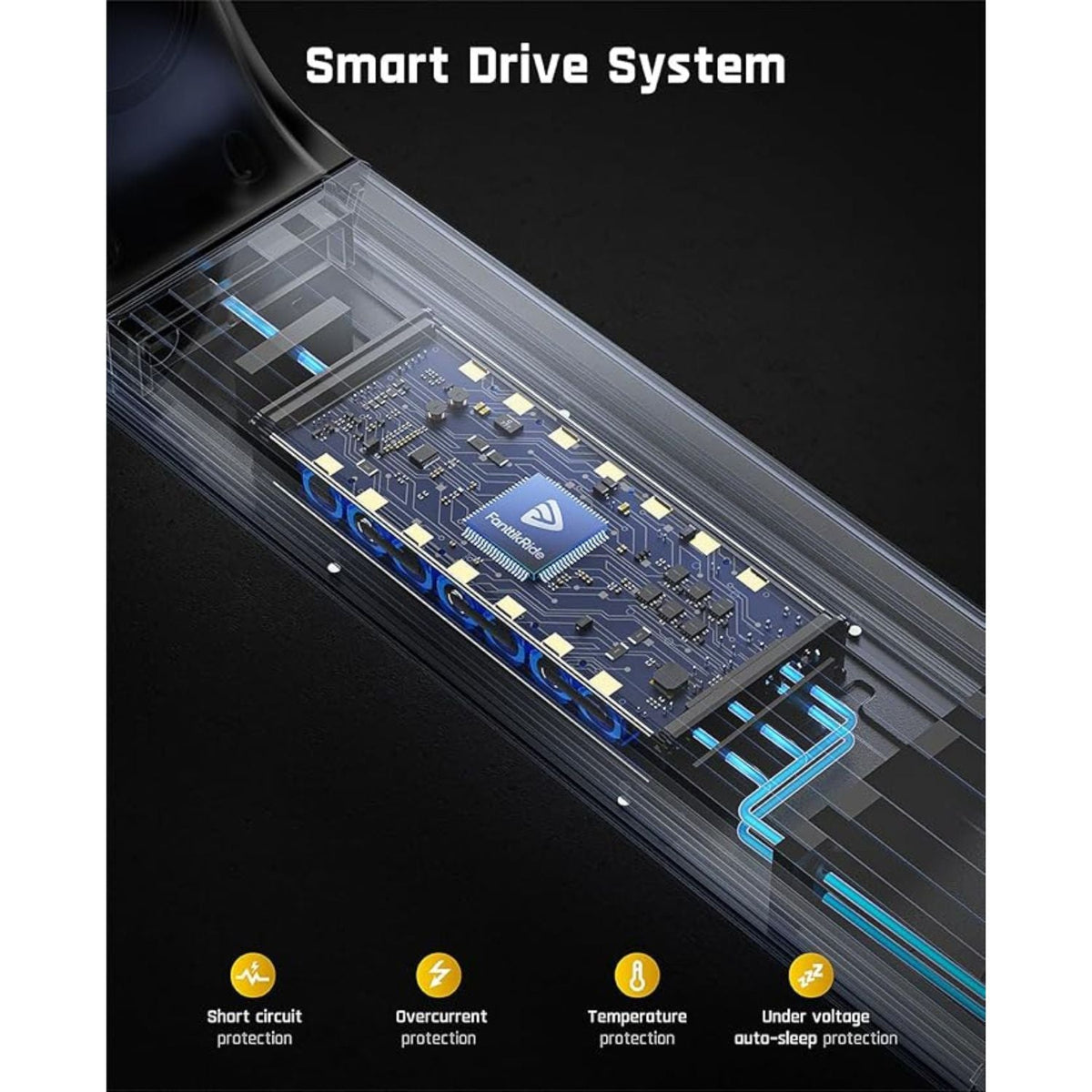 FanttikRide T10 electric scooter smart drive system with circuit board and protection features.