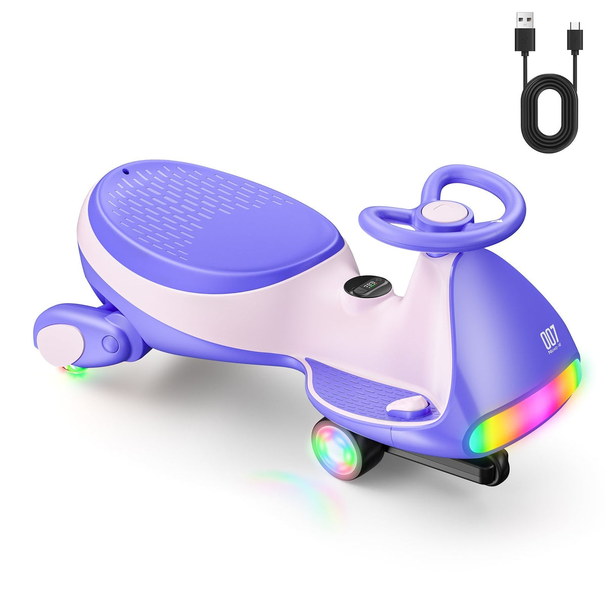 FanttikRide N7 Ultra 12V electric wiggle car with pedal in Morandi Green, featuring LED lights and USB-C charging.