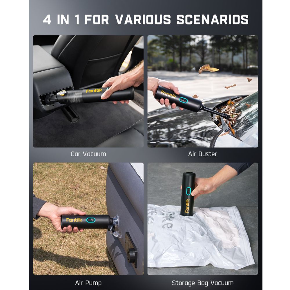 Fanttik V8 Apex 4-in-1 multifunctional device: car vacuum, air duster, air pump, and storage bag vacuum