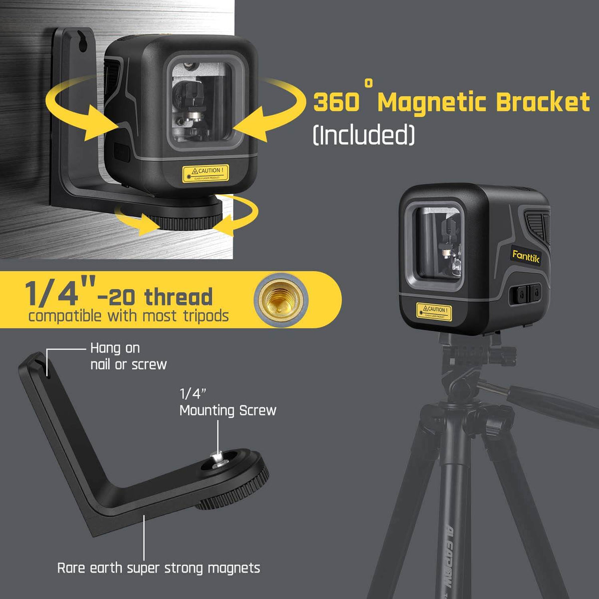Fanttik D2 Cross Laser Level, DIY Self-Leveling Green Beam Horizontal and Vertical Line Laser Level with 100 Ft Visibility, with Rechargeable Battery, Pulse Mode