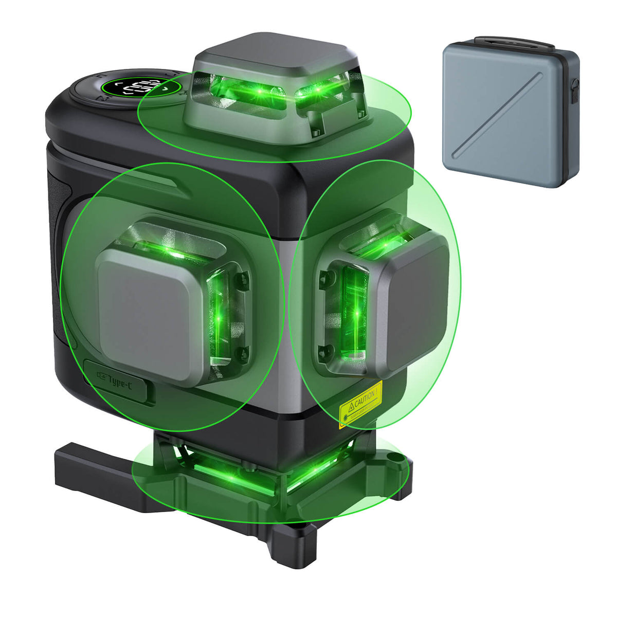 Fanttik D16 APEX Laser Level with 16 green laser lines and digital display, includes carrying case.