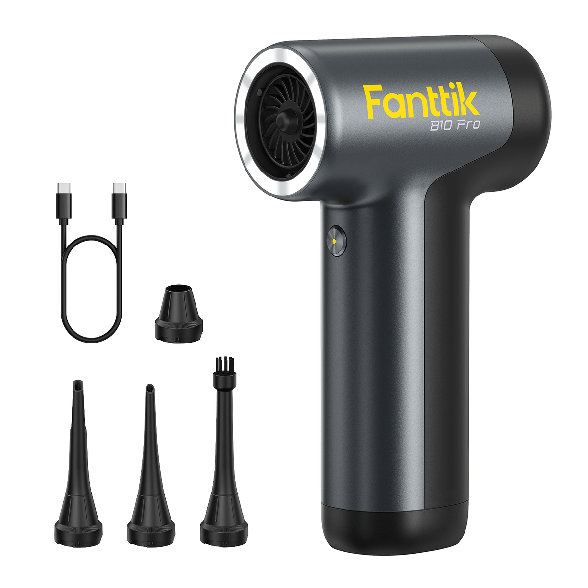 Fanttik B10 Pro electric air duster with USB-C cable and multiple nozzles