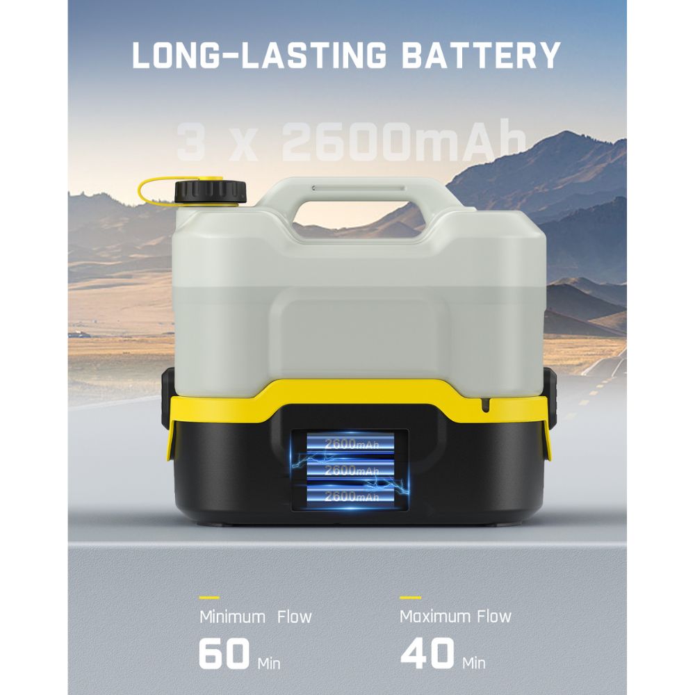 Fanttik NB8 Nano portable pressure washer with long-lasting 3x 2600mAh battery, offering 60 min minimum flow and 40 min maximum flow.