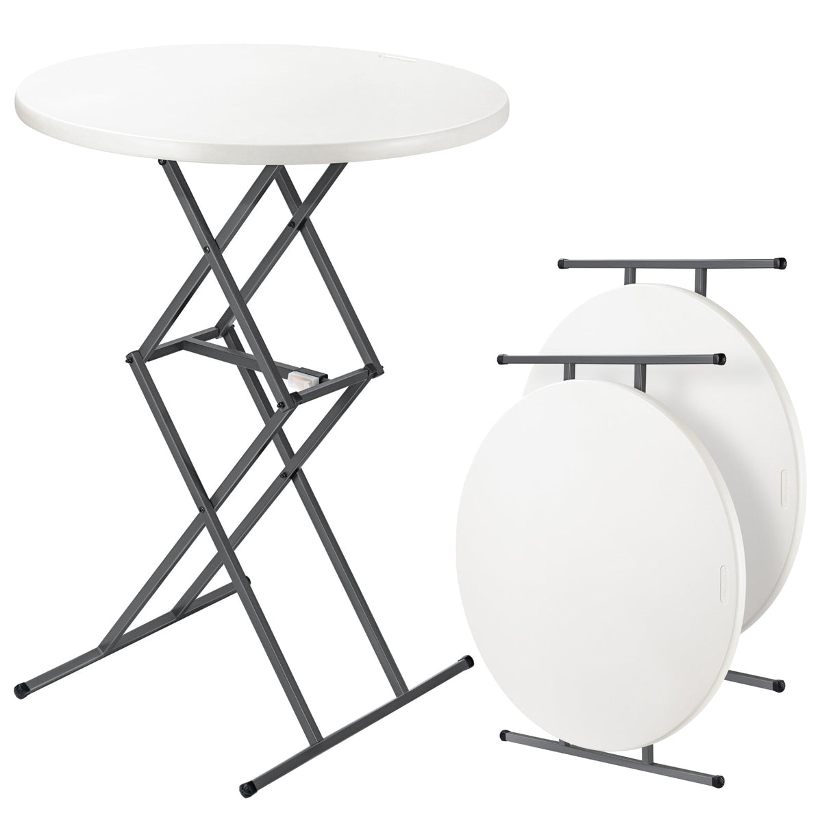 Two white FanttikOutdoor Zeta O3 Pro 32" folding tables, one unfolded and adjustable, the other folded for compact storage.