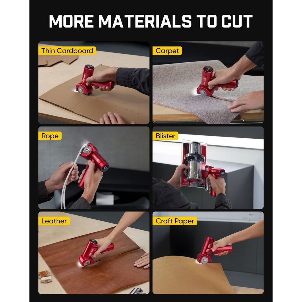 Fanttik C8 Nano cordless electric scissors cutting thin cardboard, carpet, rope, blister packs, leather and craft paper