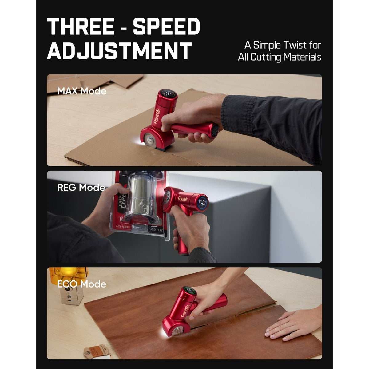 Fanttik C8 Nano cordless electric scissors with three-speed adjustment cutting cardboard, packaging, and leather