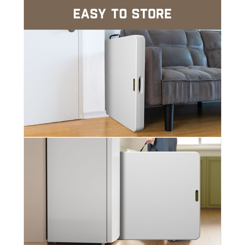FanttikOutdoor Zeta X6 Pro folding table, white, compact and easy to store next to furniture and in hallways.