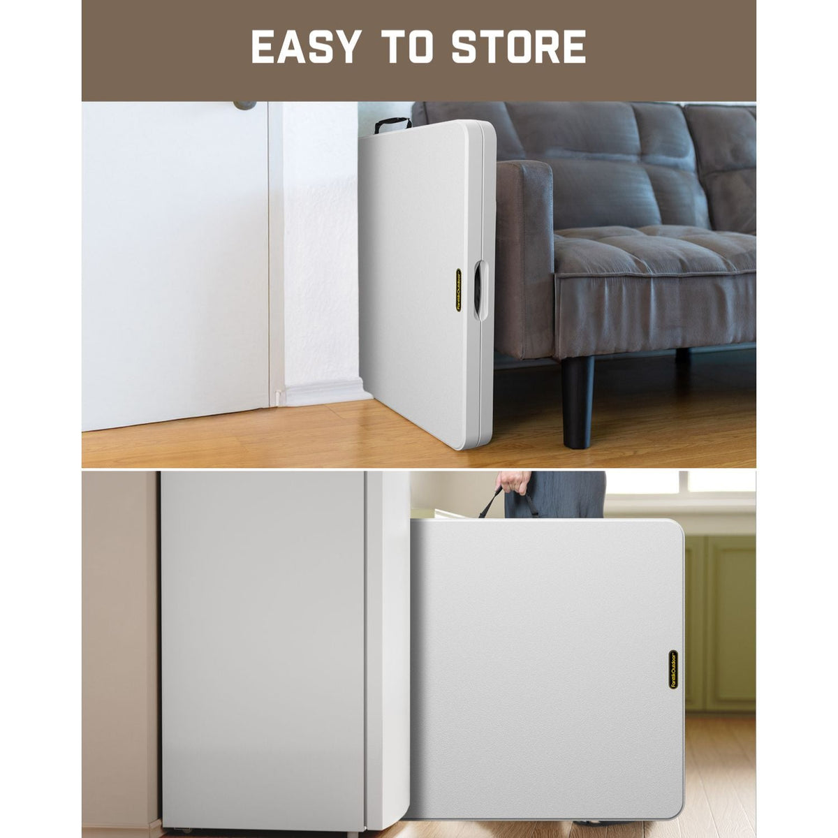 FanttikOutdoor Zeta X6 Pro folding table, white, compact and easy to store next to furniture and in hallways.