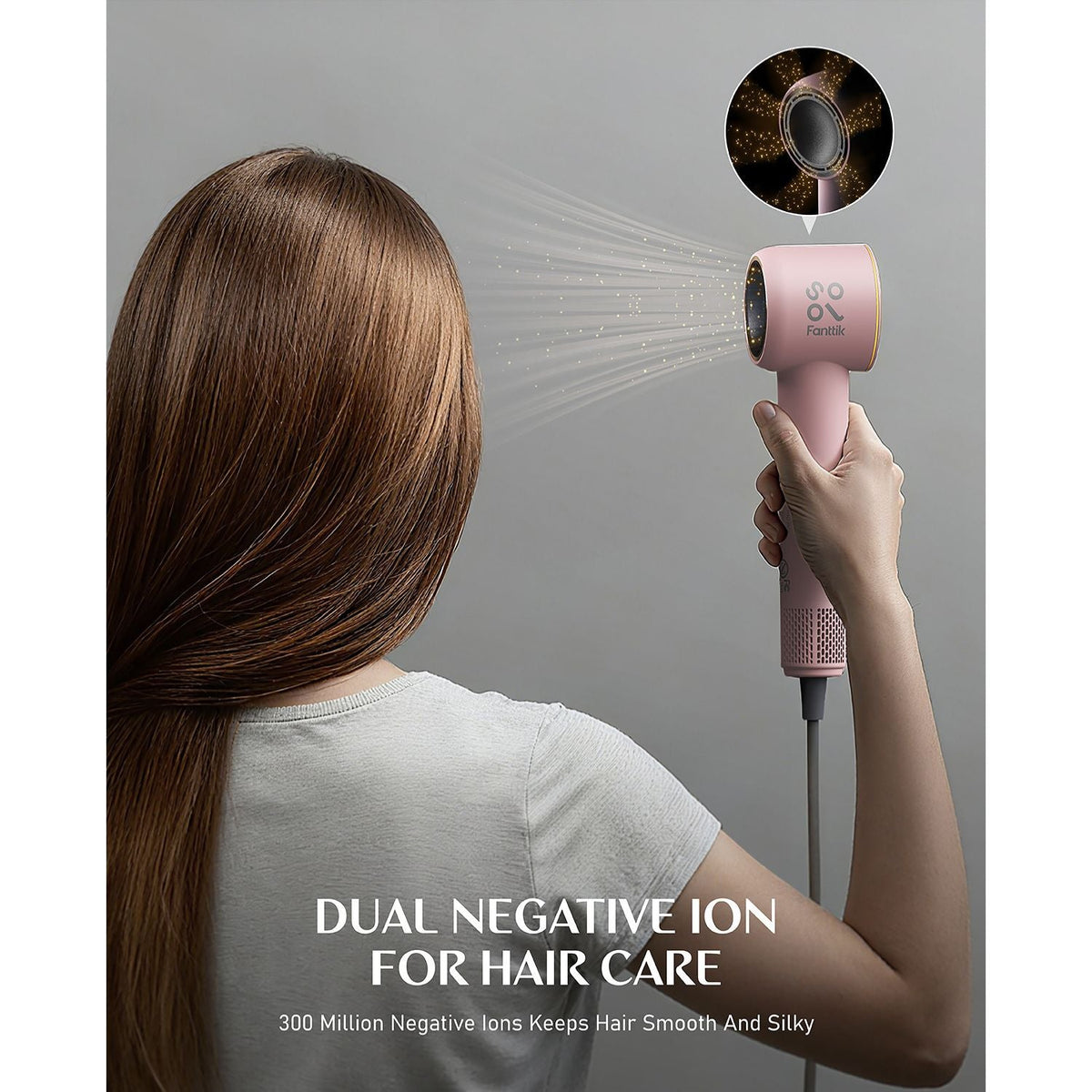 Fanttik Solo SonicDry H10 PRO pink hair dryer with dual negative ion technology for smooth, silky hair.